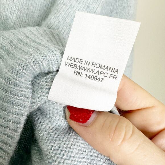 APC Blue Wool Cotton Micro Puff Sleeve Crew Neck Sweater XS - Picture 7 of 7